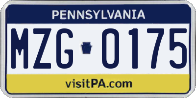 PA license plate MZG0175