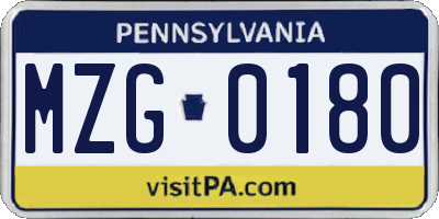 PA license plate MZG0180