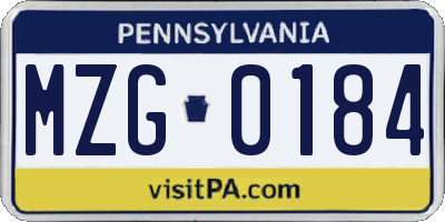 PA license plate MZG0184