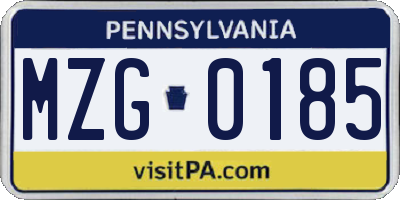 PA license plate MZG0185