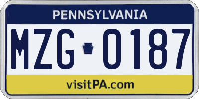 PA license plate MZG0187