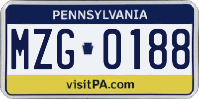 PA license plate MZG0188