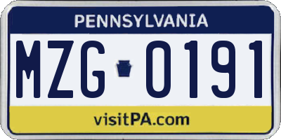 PA license plate MZG0191