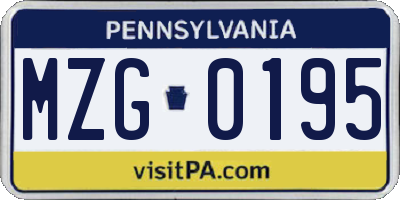 PA license plate MZG0195