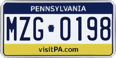 PA license plate MZG0198