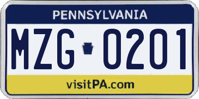 PA license plate MZG0201