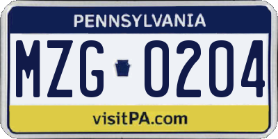 PA license plate MZG0204