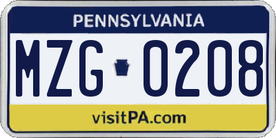 PA license plate MZG0208