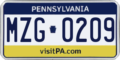 PA license plate MZG0209