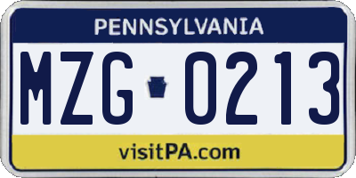 PA license plate MZG0213
