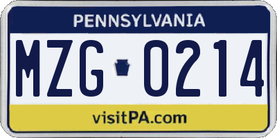 PA license plate MZG0214