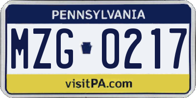 PA license plate MZG0217