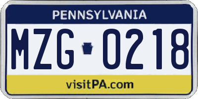 PA license plate MZG0218