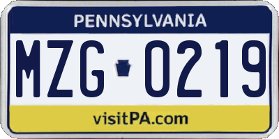 PA license plate MZG0219