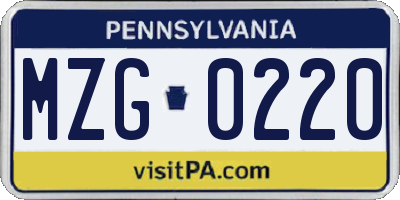 PA license plate MZG0220