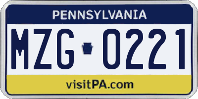 PA license plate MZG0221