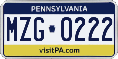 PA license plate MZG0222