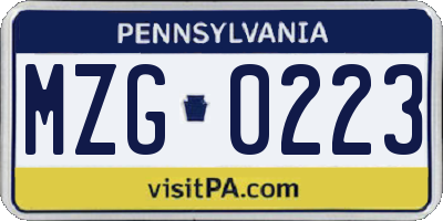 PA license plate MZG0223