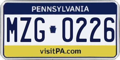 PA license plate MZG0226