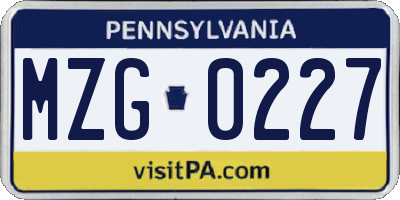 PA license plate MZG0227