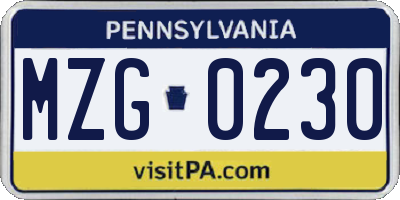 PA license plate MZG0230
