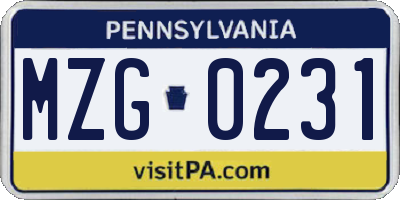 PA license plate MZG0231