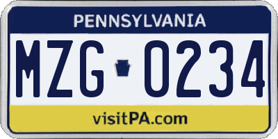 PA license plate MZG0234