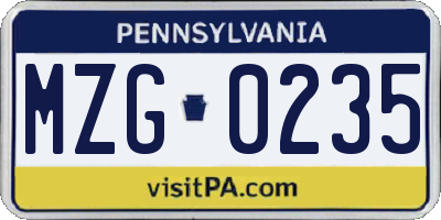 PA license plate MZG0235
