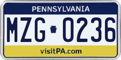 PA license plate MZG0236