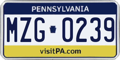 PA license plate MZG0239