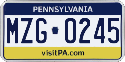 PA license plate MZG0245
