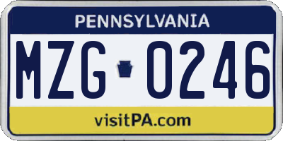 PA license plate MZG0246