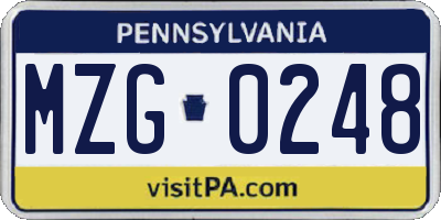 PA license plate MZG0248
