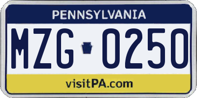 PA license plate MZG0250