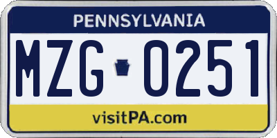 PA license plate MZG0251