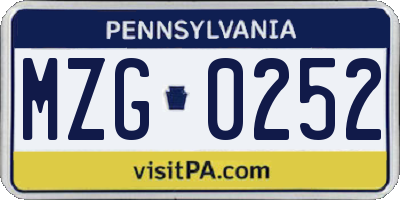 PA license plate MZG0252