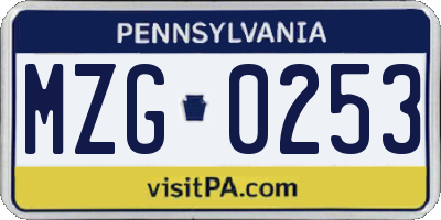 PA license plate MZG0253
