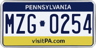 PA license plate MZG0254