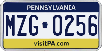 PA license plate MZG0256