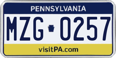 PA license plate MZG0257