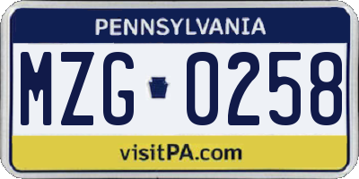 PA license plate MZG0258