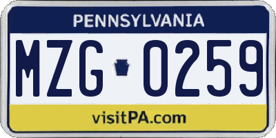 PA license plate MZG0259