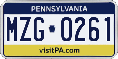 PA license plate MZG0261