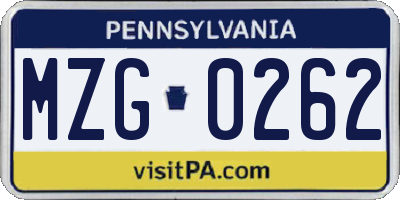 PA license plate MZG0262