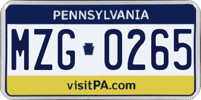 PA license plate MZG0265