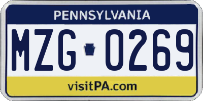 PA license plate MZG0269