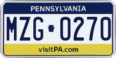 PA license plate MZG0270