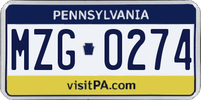 PA license plate MZG0274