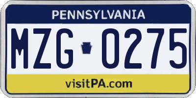 PA license plate MZG0275