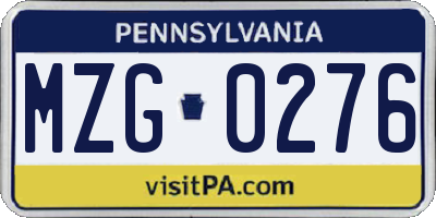 PA license plate MZG0276